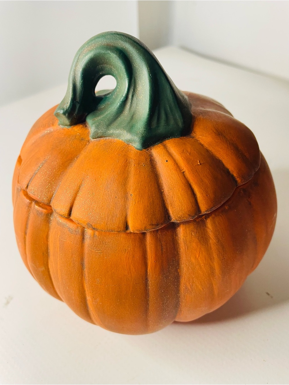Vintage Ceramic Pumpkin Candy Dish in Orange and Green